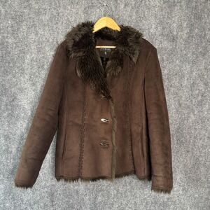 Vintage Braetan Coat Womens XL Brown Penny Lane‎ Faux Suede Fur Collar Toggles